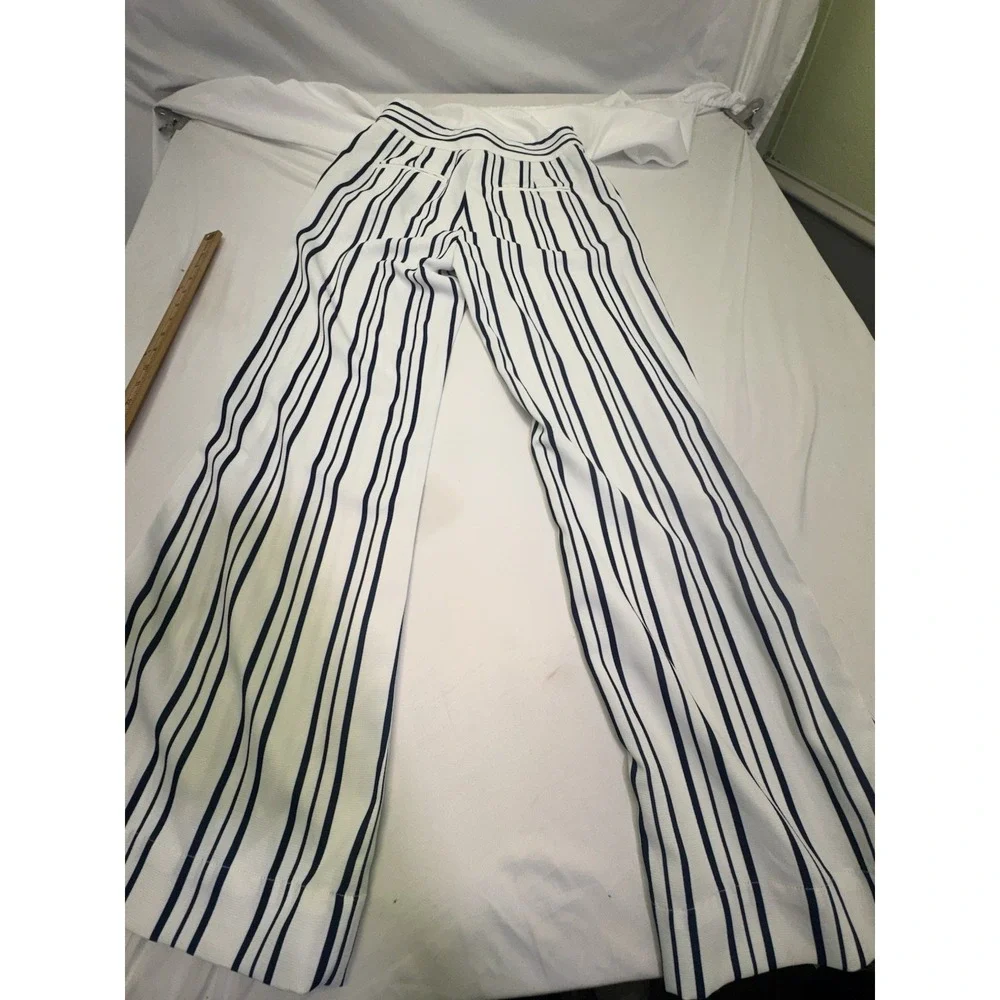 Boston Proper Trouser Pants Womens Size 4 Striped Side Slit Navy White Office - Picture 6 of 7